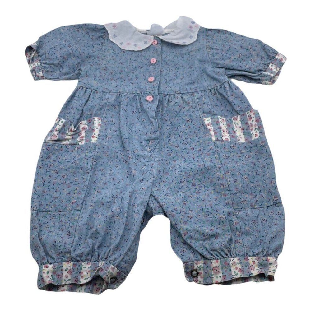 Vintage OshKosh 6-9 Months Bubble Floral Romper with Collar Flower Print